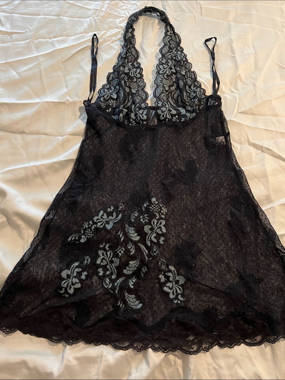 Frederick's of Hollywood Black Lace Halter Chemise